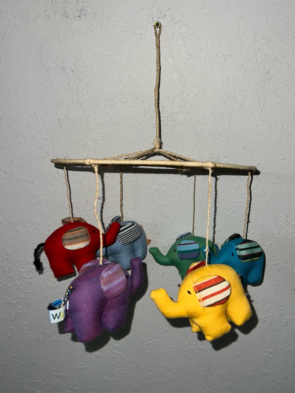 Amani Kenya Kikoy Colorful Plush Elephant Mobile for Nursery.